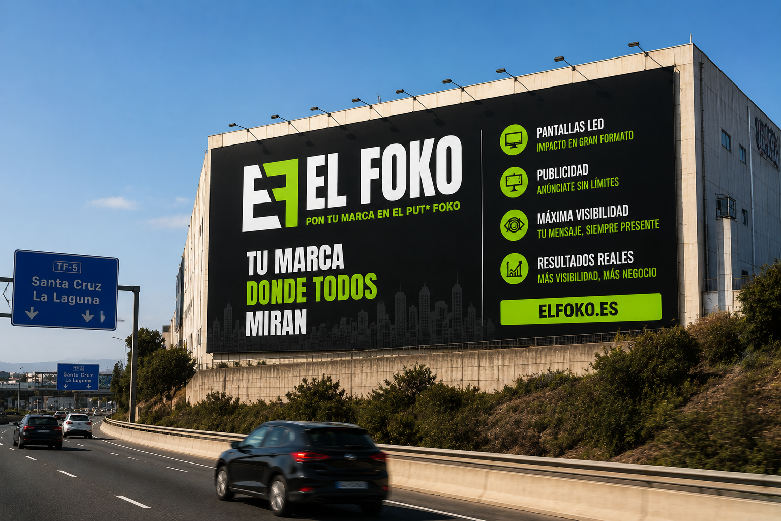 Lona ElFoko en fachada de edificio junto a la autovía TF-5