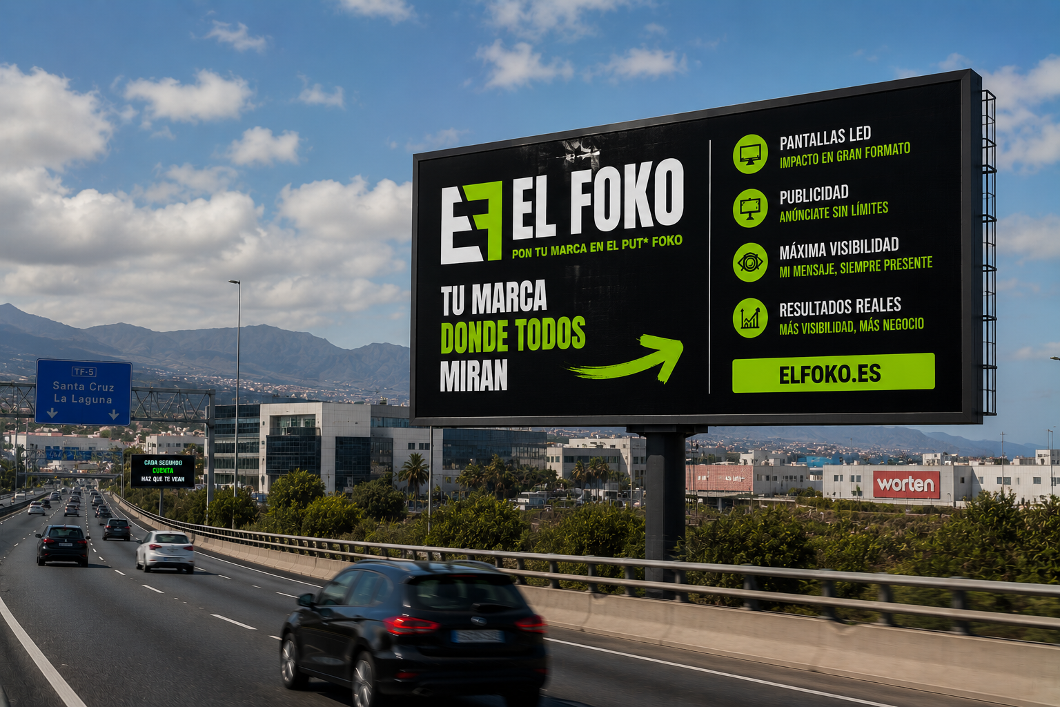 Valla publicitaria ElFoko en la autovía TF-5