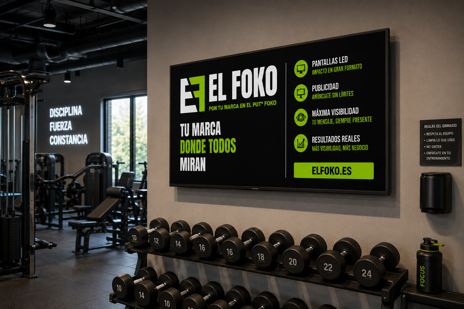 Pantalla LED ElFoko en gimnasio
