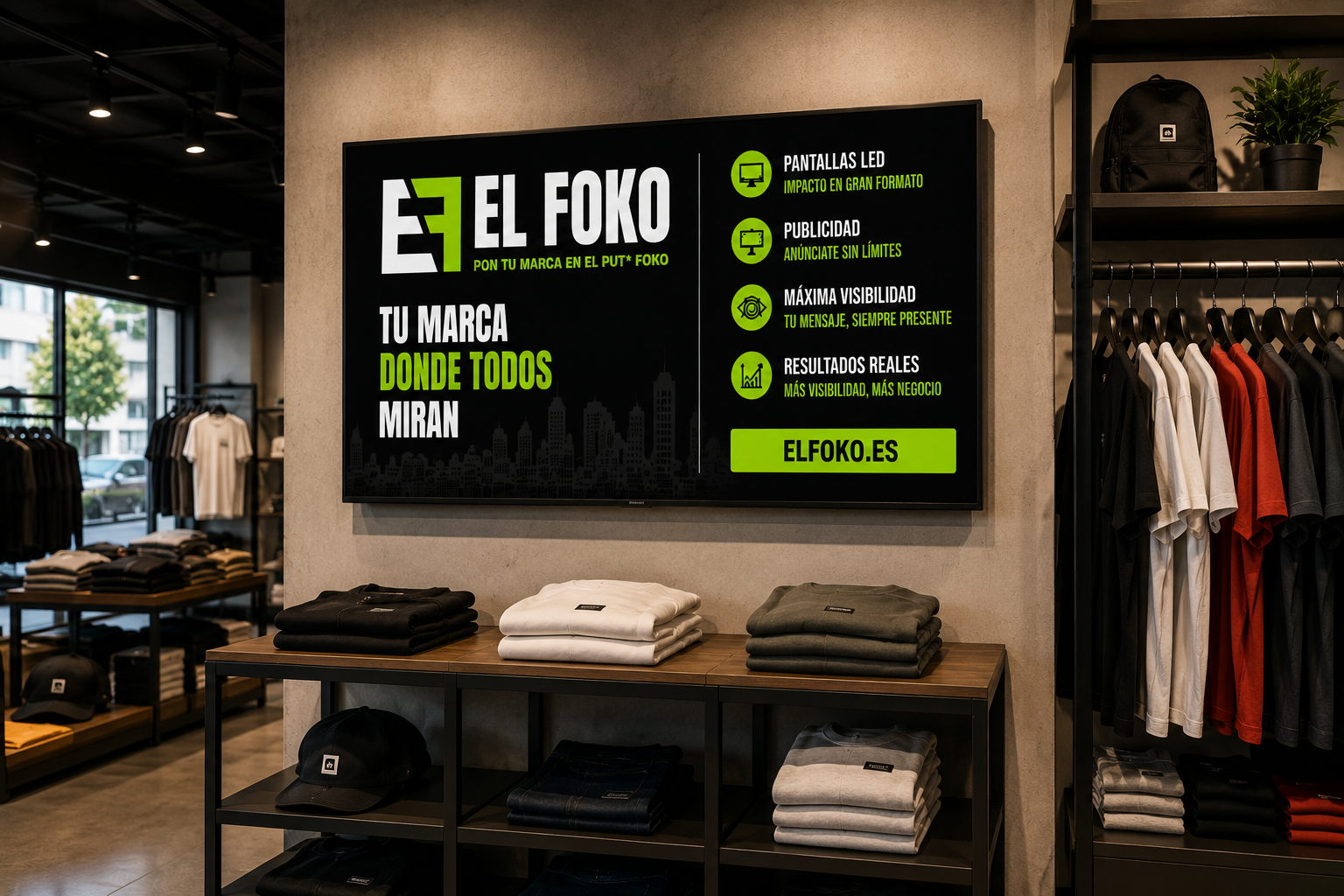 Pantalla LED ElFoko en tienda de moda