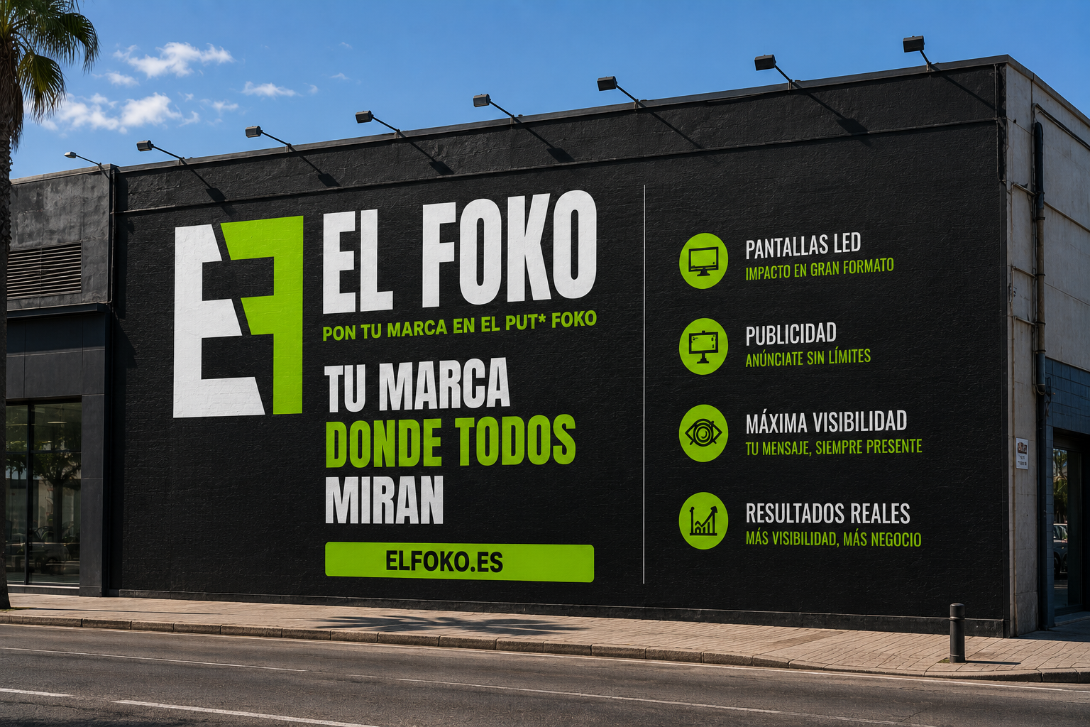 Mural publicitario ElFoko en fachada urbana